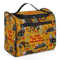 Tag der Toten Floral Sugar Skull Toilettenartikel Kosmetiktasche Tragbare Kosmetiktasche Große Kapazität Damen Kosmetiktasche Reise Kosmetiktasche Kosmetik Organizer Wasserdicht mit Trennwand und von Bardic