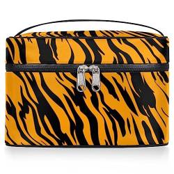 Tiger Print Tier Muster Kosmetiktasche Damen Große Reise Make-up Tasche Tiger Print Make-up Tasche Tragbare Make-up Tasche Box Reißverschluss Kulturbeutel, wie abgebildet, 9.2*6.2*5.9inch von Bardic