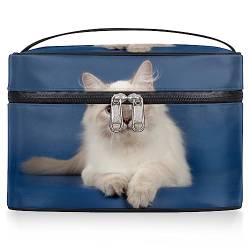 Weiße Persische Katze Kosmetiktasche Damen Große Reise Make-up Tasche Tier Katzen Make-up Tasche Tragbare Make-up Tasche Box Reißverschluss Kulturbeutel, wie abgebildet, 9.2*6.2*5.9inch von Bardic