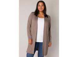 Strickjacke BASE LEVEL CURVY Gr. 58 (60), grau (schwarz taupe), Damen, Obermaterial: 94% Viskose, 6% Elasthan, Strickjacken, in melierter Optik von Base Level Curvy