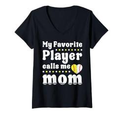 Damen Mein Lieblingsspieler nennt mich Mama Softball-Baseballspielerin T-Shirt mit V-Ausschnitt von Baseball Softball Tee For Mother's Day