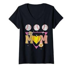 Damen Softball Baseball Mama Spieler Frauen Muttertag T-Shirt mit V-Ausschnitt von Baseball Softball Tee For Mother's Day