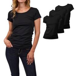 Basic Treasure 3-Pack Kurzarm T-Shirts für Damen, 100% Baumwolle, Tshirt Damen Baumwolle, Weißes oder Schwarzes Tshirt Damen (DE/NL/SE/PL, Alphanumerisch, L, Regular, Regular, Schwarz) von Basic Treasure