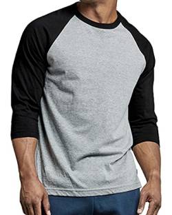 Herren-Baseballshirt, 3/4-Ärmel, Baumwolle, lässig, Jersey, Raglan, Schwarz/Hellgrau, L von BasicList