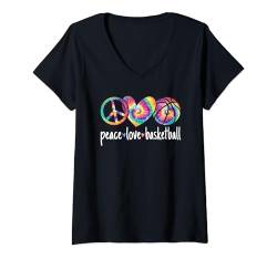 Damen Peace Love Basketball Basketballspieler Damen Mädchen Kinder T-Shirt mit V-Ausschnitt von Basketball Bekleidung Damen Herren Kinder