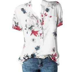 Bastwahl Damen Bluse Kurzarm V-Ausschnitt T-Shirts Sommer Shirt Blumen Knopfleiste Tops Elegant Lässige Hemd Tuniken Locker Longshirt Oberteil von Bastwahl