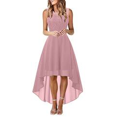 Brautjungfernkleider Damen Elegantes Kleider Kurzarm Spitzenkleid Satin Partykleid Swing Trachtenrock mit Rüschensaum Ballkleid Für Festlich Hochzeit Sommerkleider von Bastwahl