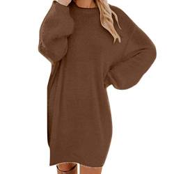 angebot des tages blitzangebot, Winter Kleider Damen mit Rundhalsausschnitt langärmelig Pullover Strickkleid Strick grobe Pulloverkleider Sweatshirt Oberteile Einfarbige Warm Gefütterte Pulli von Bastwahl