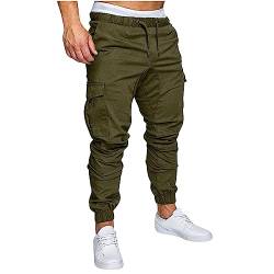 Jogginghose Herren, Herren Hose Chino Cargo Hose Jogginghose Herren Baumwolle Sporthose Casual Freizeithose Elastische Taille mit Kordelzug Sweatpants Herren mit Taschen Hosen männer B#grün L von Battnot