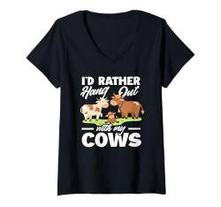 Damen Ich Hänge Lieber Mit Meinen Kühen Ab Cow T-Shirt mit V-Ausschnitt von Bauernhof Tierliebhaber Lustige Kuh Humor