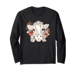 Kuh mit Blumenschmuck Kuh Blumen Kuhblume Langarmshirt von Bauernhof Tierliebhaber Lustige Kuh Humor