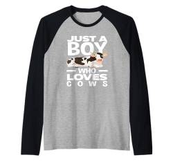 Nur Ein Junge Der Kühe Liebt Cow Raglan von Bauernhof Tierliebhaber Lustige Kuh Humor