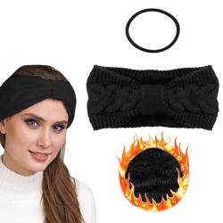 Stirnband Damen Winter Schwarz,Stirnband Damen Schwarz,Stirnband Schwarz Damen,Damen Stirnband Winter,Stirnband Damen Winter,Stirnbänder Strick,Gestrickte Stirnband Damen aus Wolle mit Knoten von Bavooty