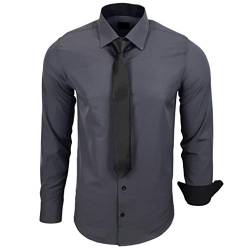 Baxboy 444-BK Herren Kontrast Hemd Business Hemden mit Krawatte Hochzeit Freizeit Fit, Farbe:Anthrazit, Größe:M von Baxboy