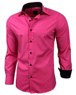 Baxboy Herren-Hemd Slim-Fit Bügelleicht Für Anzug, Business, Hochzeit, Freizeit - Langarm Hemden für Männer Langarmhemd R-44, Farbe:Pink, Größe:5XL von Baxboy