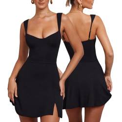 Bcenoilua Damen Sexy Kleider Ohne Ärmel V-Ausschnitt Schlitz Bodycon Sommerkleid Elegant Minikleid Kurzkleid Kleid für Club Cocktailkleid Party Abend Schlitz Kleid Abendkleider BS von Bcenoilua