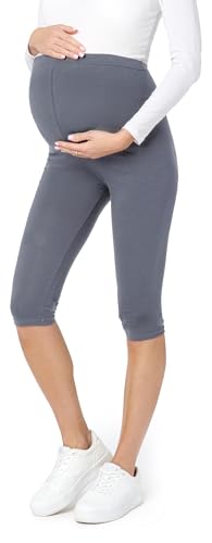 Be Mammy 3/4 Umstandsleggings Kurz aus Baumwolle Bequeme und blickdichte Schwangerschaftsleggings Umstandsmode BE20-229 (Grau, S) von Be Mammy