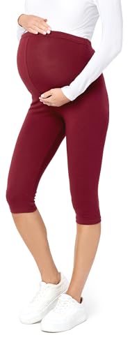 Be Mammy 3/4 Umstandsleggings Kurz aus Baumwolle Bequeme und blickdichte Schwangerschaftsleggings Umstandsmode BE20-229 (Wein, S) von Be Mammy