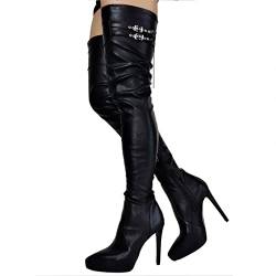 BeAUZQ Damen Sexy Spitzschuh Oberschenkel Hohe Stiefel Stilettos Elastische Overknee Stiefel Fetisch High Heels Sexy Stripper Club Pole Dance Schuhe,Schwarz,41 von BeAUZQ