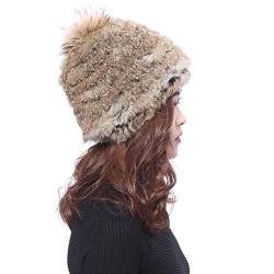 Damen Baskenmütze echte Fuchs Fell Strickmütze schöne Winter Mütze Beanie Bommelmütze - strohig von BeFur