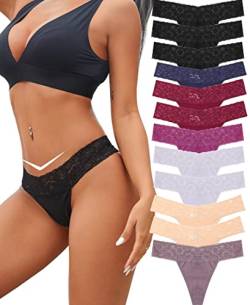 BeReady Baumwolle String Tanga Damen Spitze Unterhosen Frauen V-Waist Atmungsaktiv Unterhosen Damen Baumwolle Mehrpack von BeReady