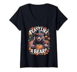 Damen Erntedankfest: Braunbär, Grizzly, Pilgerfest wie ein Bär T-Shirt mit V-Ausschnitt von Bears Lover Thanksgiving Boys Girls Men Women Tees