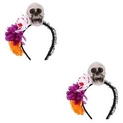 Beaupretty Haarschmuck 2st Totenkopf-stirnband Skelettkopf Haarband Schädel Halloween-party Liefert Gunst Mexikanische Stirnband Kopfschmuck Stirnband Für Frauen Stoff Rose Popper Fräulein von Beaupretty