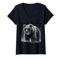 Damen Braunbär Kunst Wildlife Kunstwerk Arktis Tier Illustration T-Shirt mit V-Ausschnitt von Beautiful Animals Gifts and Shirts