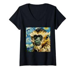 Damen Vincent Van Gogh Hemd Affe Vangogh Affe Pileated Gibbon T-Shirt mit V-Ausschnitt von Beautiful Animals Gifts and Shirts