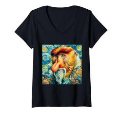 Damen Vincent Van Gogh Hemd Affe Vangogh Ape Proboscis Monkey T-Shirt mit V-Ausschnitt von Beautiful Animals Gifts and Shirts