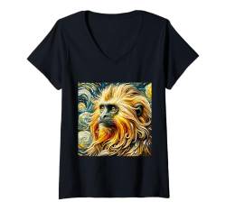 Damen Vincent Van Gogh Hemd Monkey Vangogh Goldener Löwe Tamarin T-Shirt mit V-Ausschnitt von Beautiful Animals Gifts and Shirts