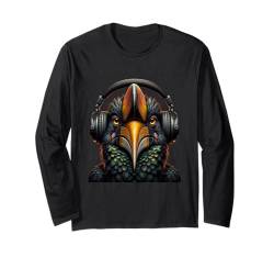 Lustiges Hornbill Shirt Vogelbeobachter Vogelliebhaber Kopfhörer Kunst Langarmshirt von Beautiful Animals Gifts and Shirts