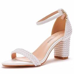 7,5 cm volle Perlen Block Heels Sandalen Peep Toe Strass frauen Chunky Heel Pumpe Schuhe Für Braut Hochzeit Party Abendkleid Schuhe, Weiss/opulenter Garten, 38.5 EU von Beauty Admire