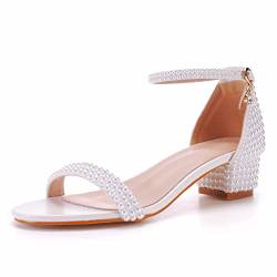 7,5 cm volle Perlen Block Heels Sandalen Peep Toe Strass frauen Chunky Heel Pumpe Schuhe Für Braut Hochzeit Party Abendkleid Schuhe, Weiß 4,6 cm, 40.5 EU von Beauty Admire