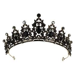 Beavorty Schwarzes Bandana-stirnband Kristall Tiara Trendiger Schmuck Kronen Und Diademe Strass-tiara Hochzeits-tiara Schwarze Strasskönigin Halloween-cosplay-krone Strasssteine Braut Kamm von Beavorty