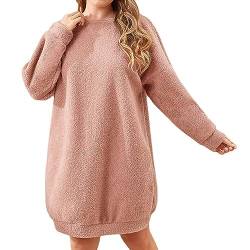 BebeXi Nicki Nachthemd Damen langärmelig, gestrickt, lockerer Rundhalsausschnitt, warme Heimkleidung, Damen-Pyjama-Kleid Catsuit Tanzen (Pink, XXXL) von BebeXi