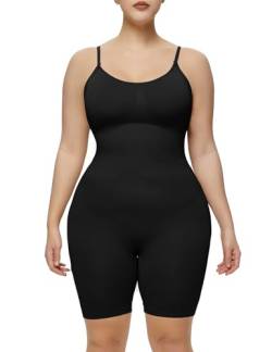 Becotal Damen Body Shaper Shapewear Stark Formend Bauchweg Bodysuit Mit Bein Shorts und Verstellbarer Schultergurt, Schwarz, S von Becotal