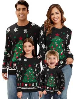 Becotal Weihnachtspullover Familie Set Strickpullover Herren Rundhals Lustig Weihnachtspulli, Tannenbaum-Schwarz, XXL von Becotal