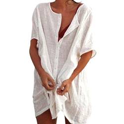 Strandkleid Damen Bikini Cover Up Elegant Leicht Strandtunika Sommer Button Down Kurzarm Beach Strandponcho Pareos Locker Bademode Sarong Musselin Bluse Vertuschen Shirt von BeerMmay