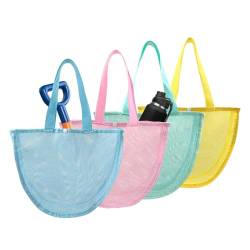 Befeixue Strandspielzeug Kinder-Strandtasche, Mesh-Strandtasche,Mesh-Strandmuscheltaschen, faltbar, 4 Stück - Schnell trocknende Netz-Umhängetasche, Strandtasche für Kinder, Mädchen, von Befeixue