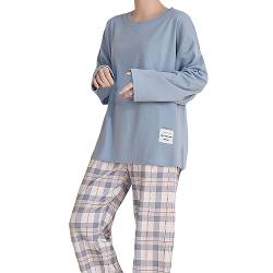 Beichwtd Schlafanzug-Damen-Winter, Nachtwäsche Set Schlafanzug Lang Winter mit Pyjamahose 2-Teiliges Sets Casual Kuschelig Pyjamas Set Lang Loungewear Pyjama Baumwolle Hausanzug mit Elastischer Hose von Beichwtd