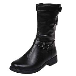 Boots Damen mit Reißverschluss Wasserdicht Warm Rutschfeste Outdoor-Schuhe Niedrige Absätze Flach Stiefel Kurze Winterstiefel Gefüttert Weich Bequem Schneestiefel Lässiger Elegant Stiefeletten von Beichwtd