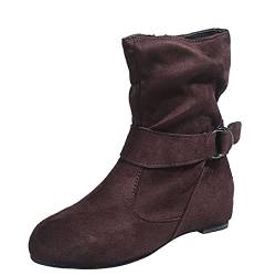 Boots Damen mit Reißverschluss Wasserdicht Warm Stiefeletten Kurze Schneestiefel Niedrige Absätze Flach Stiefel Gefüttert Winterstiefel Weich Bequem Lässiger Elegant Rutschfeste Outdoor-Schuhe von Beichwtd