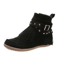 Damen Boots mit Reißverschluss Kurze Winterstiefel Niedrige Absätze Flach Rutschfeste Outdoor-Schuhe Elegant Gefüttert Stiefel Wasserdicht Warm Stiefeletten Lässiger Weich Bequem Schneestiefel von Beichwtd