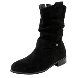 Stiefeletten Damen mit Reißverschluss Kurze Winterstiefel Gefüttert Niedrige Absätze Flach Boots Elegant Rutschfeste Outdoor-Schuhe Lässiger Stiefel Wasserdicht Warm Weich Bequem Schneestiefel von Beichwtd