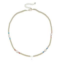 Belachick Retro Halskette Ketten Schmuck Herren Frauen Anhänger Necklace Einfache Perle Perlen Strang Halskette Frauen Brief String Charm Kurze Halskette Halskette Sl1487-T von Belachick