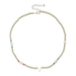 Belachick Retro Halskette Ketten Schmuck Herren Frauen Anhänger Necklace Einfache Perle Perlen Strang Halskette Frauen Brief String Charm Kurze Halskette Halskette Sl1488-V von Belachick