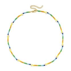 Belachick Retro Halskette Ketten Schmuck Herren Frauen Anhänger Necklace Frühling Daisy Halskette Für Frauen Boho Sommer Blume Collares Regenbogen Perlen Halsketten Sl1542 von Belachick