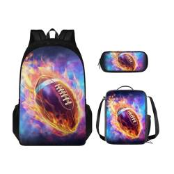 Belidome 3-teiliges Schulrucksack-Set für Mädchen und Jungen, Büchertasche und Lunch-Tasche, Federmäppchen für Reisen, Picknick, Galaxie-Rugby-Aufdruck, Einheitsgröße, Schulranzen-Set von Belidome