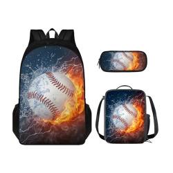 Belidome 3-teiliges Schulrucksack-Set für Mädchen und Jungen, Büchertasche und Lunch-Tasche, Federmäppchen für Reisen, Picknick, Wasser- und Feuer-Softball, Einheitsgröße, Schulranzen-Set von Belidome